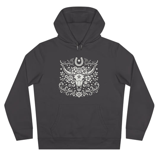Longhorn Hoodie – Western Boho Blumen & Hufeisen Design