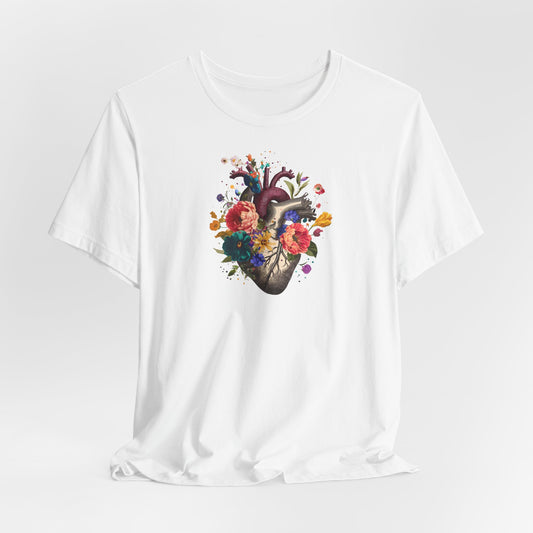 Damen T-Shirt mit floralen Anatomie Herz | Kunstvolles Blumenmotiv voller Gefühl