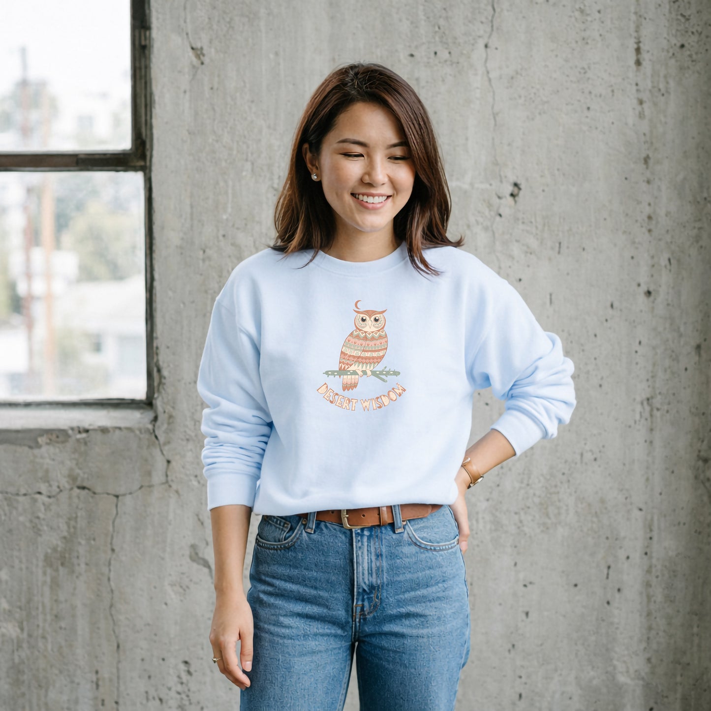 Desert Wisdom Sweatshirt – Boho Eule & Mond