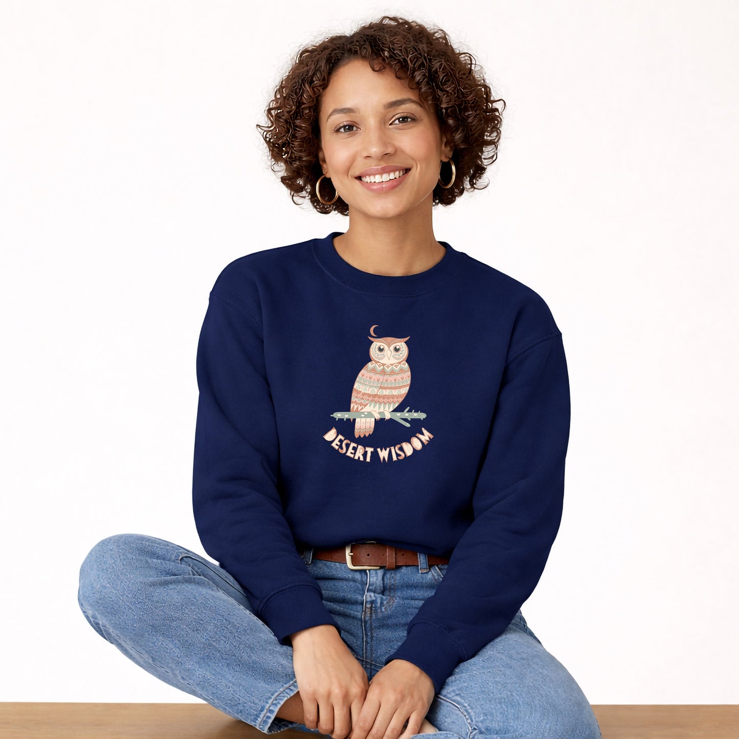 Desert Wisdom Sweatshirt – Boho Eule & Mond