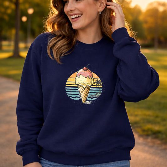 Retro Ice Cream Sweatshirt – Vintage Sunset & Palmen