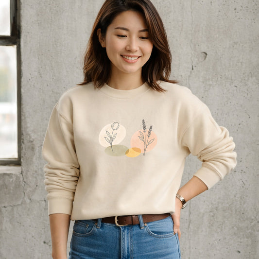 Abstrakte Blumen Sweatshirt – Minimalistische Line Art & Aquarell Design