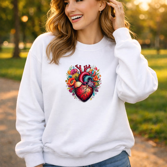 Anatomisches Herz Sweatshirt – Blumen & Botanik Design