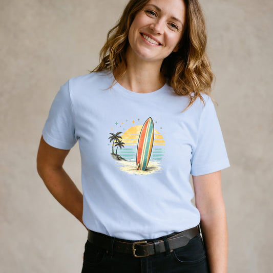 Retro Surfboard T-Shirt – Vintage Surf & Beach Design