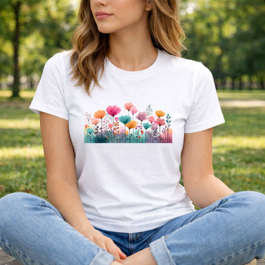 Aquarell Blumenwiese T-Shirt – Bunte Wildblumen Design