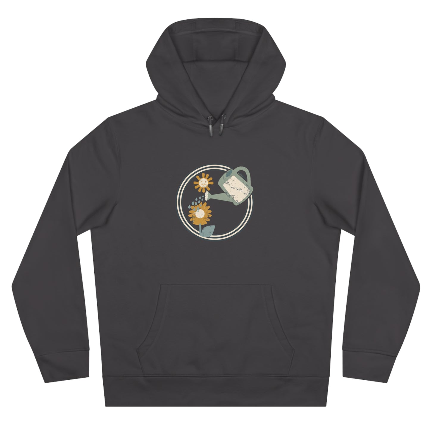 Retro Garten Hoodie – Gießkanne & Blumen Design Damen