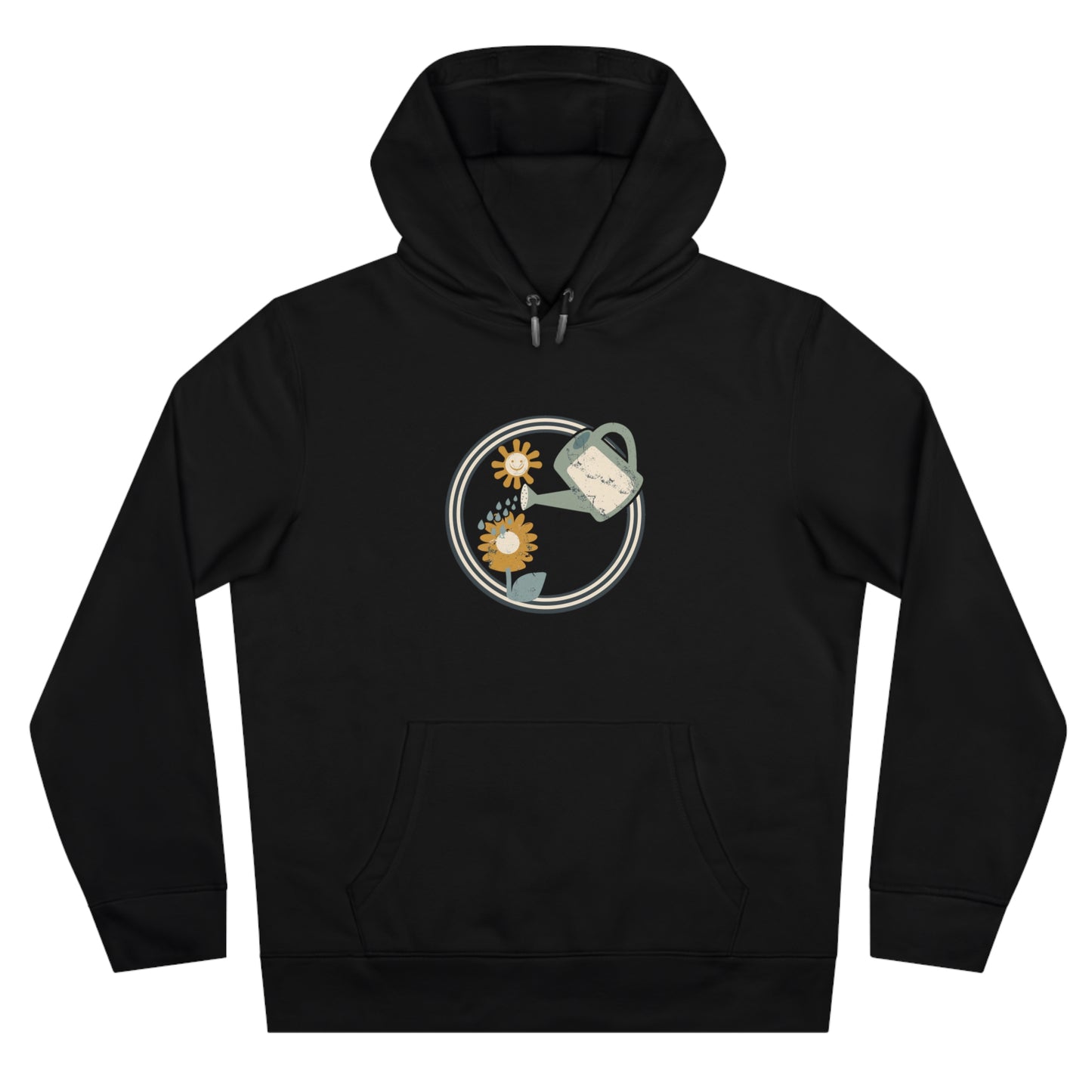 Retro Garten Hoodie – Gießkanne & Blumen Design Damen