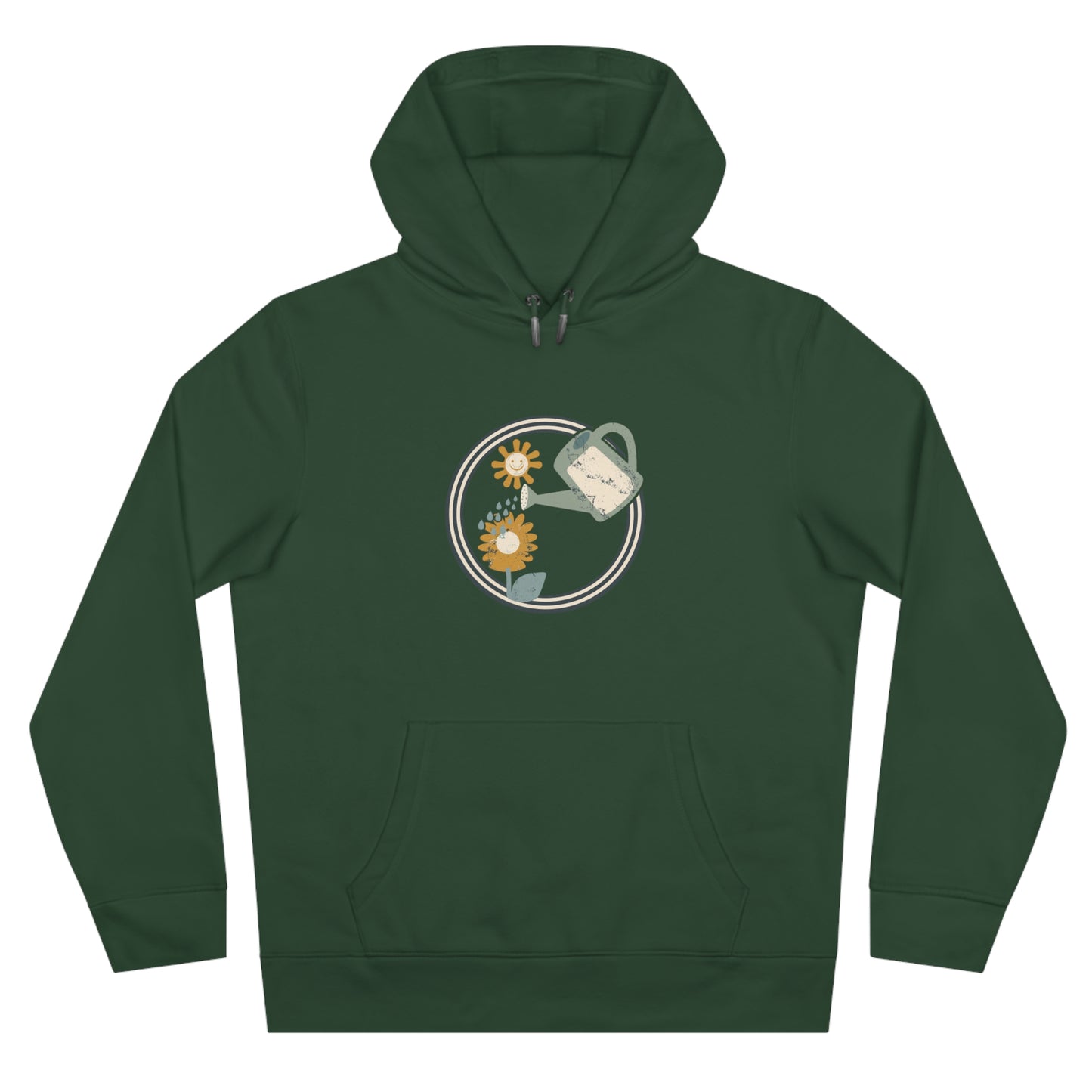 Retro Garten Hoodie – Gießkanne & Blumen Design Damen