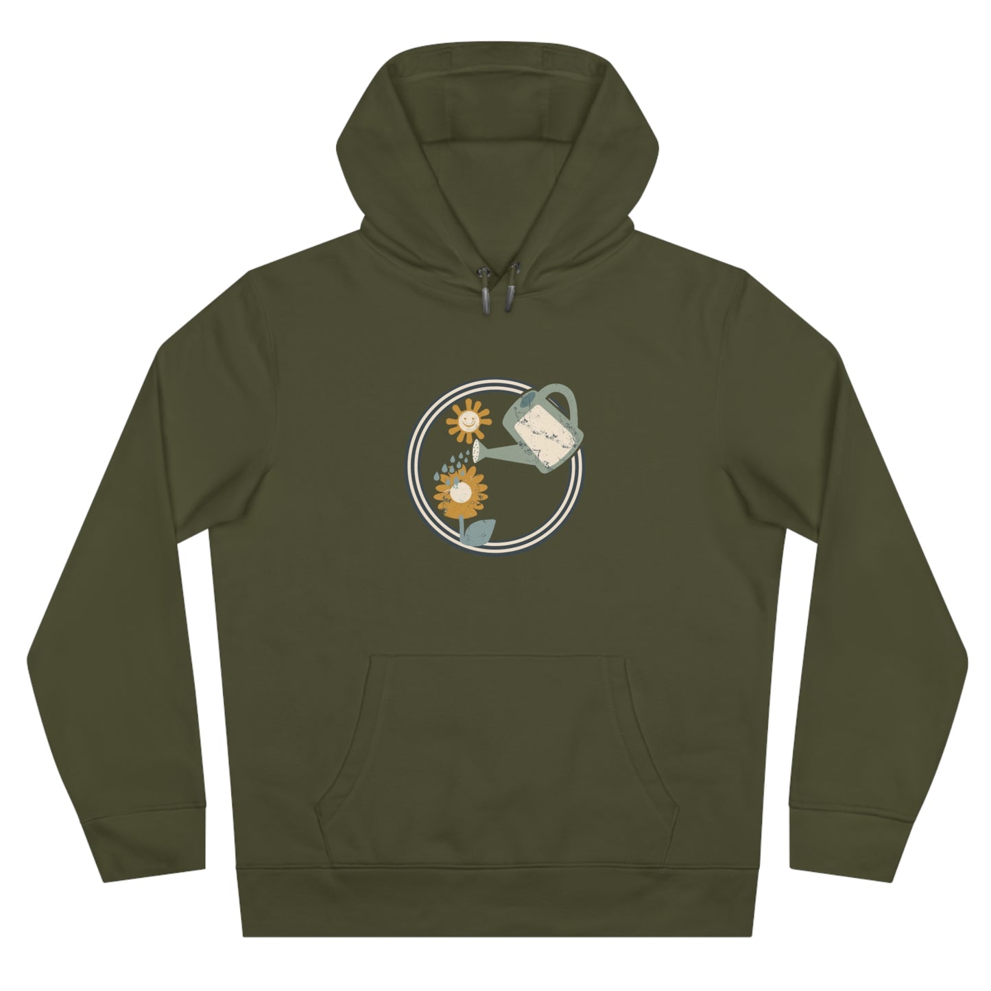 Retro Garten Hoodie – Gießkanne & Blumen Design Damen