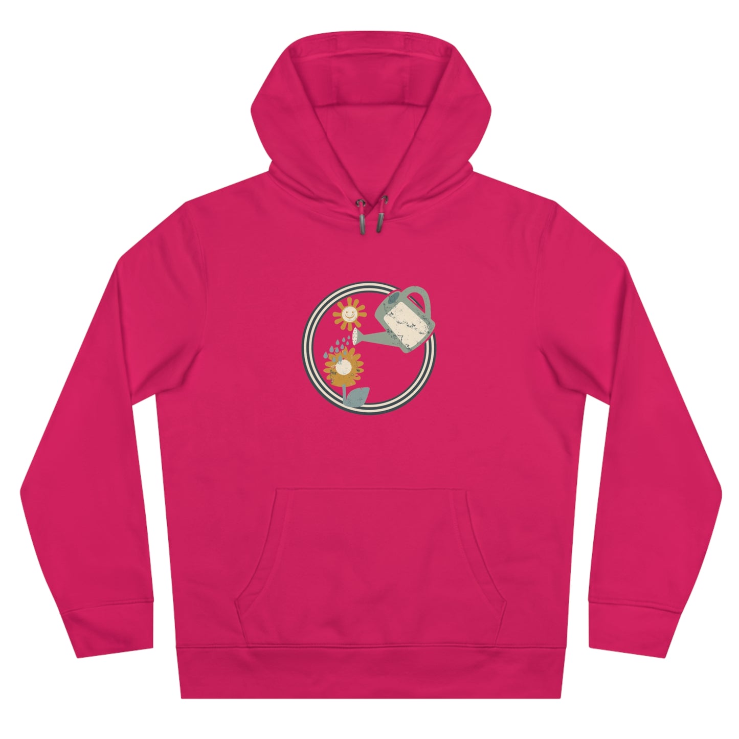 Retro Garten Hoodie – Gießkanne & Blumen Design Damen