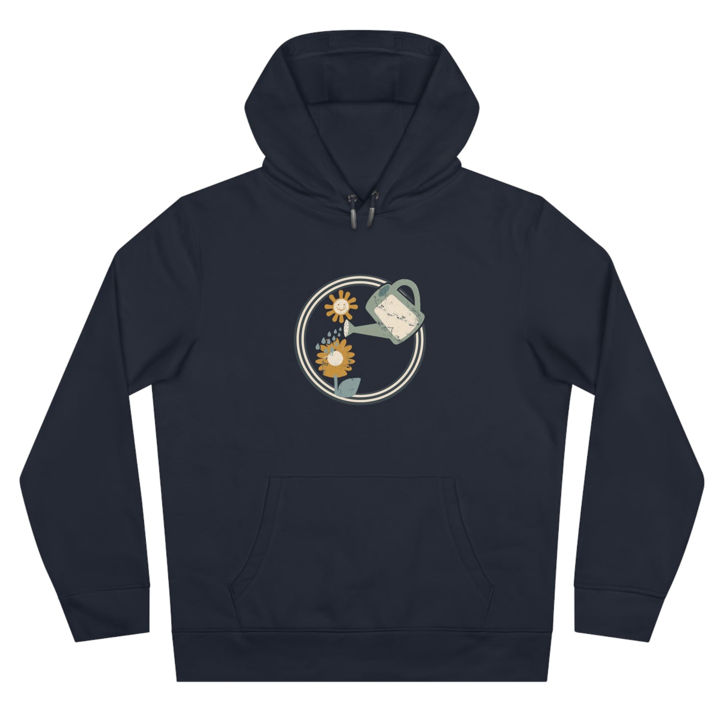 Retro Garten Hoodie – Gießkanne & Blumen Design Damen