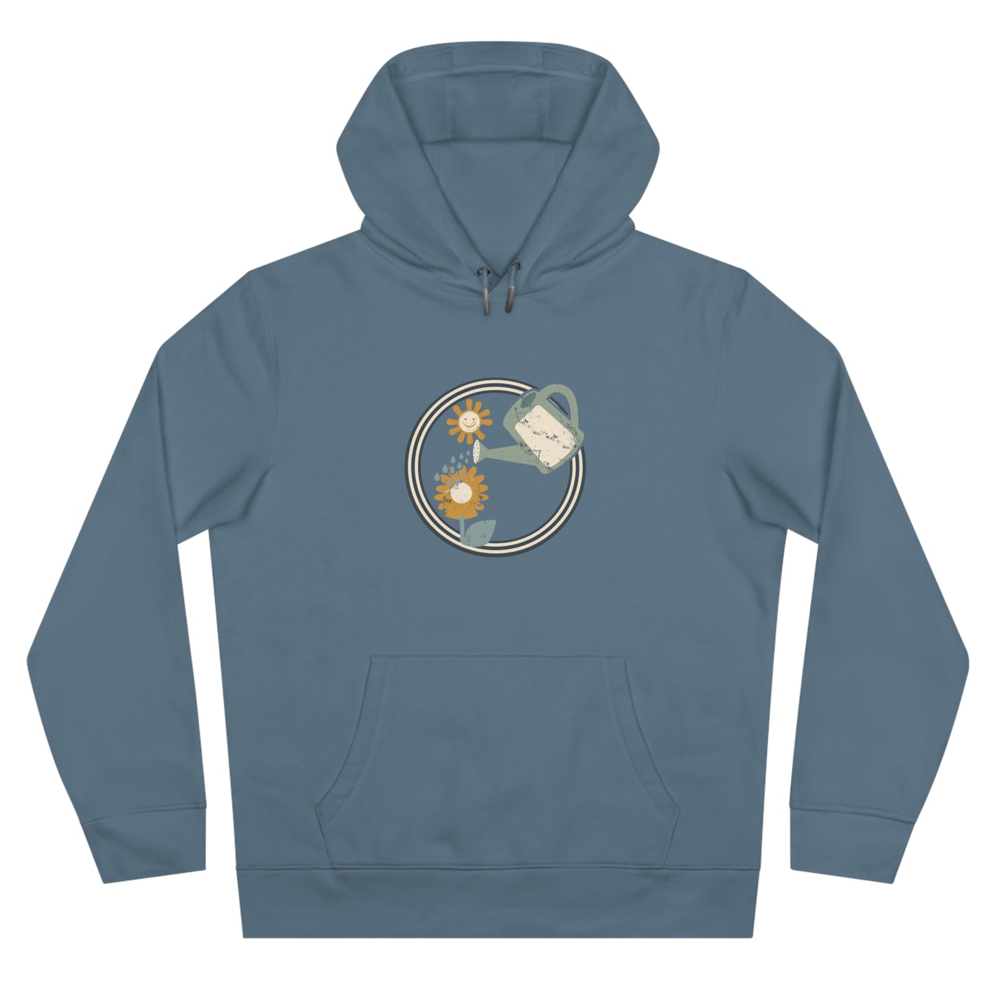 Retro Garten Hoodie – Gießkanne & Blumen Design Damen