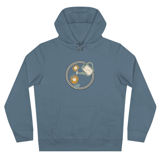 Retro Garten Hoodie – Gießkanne & Blumen Design Damen