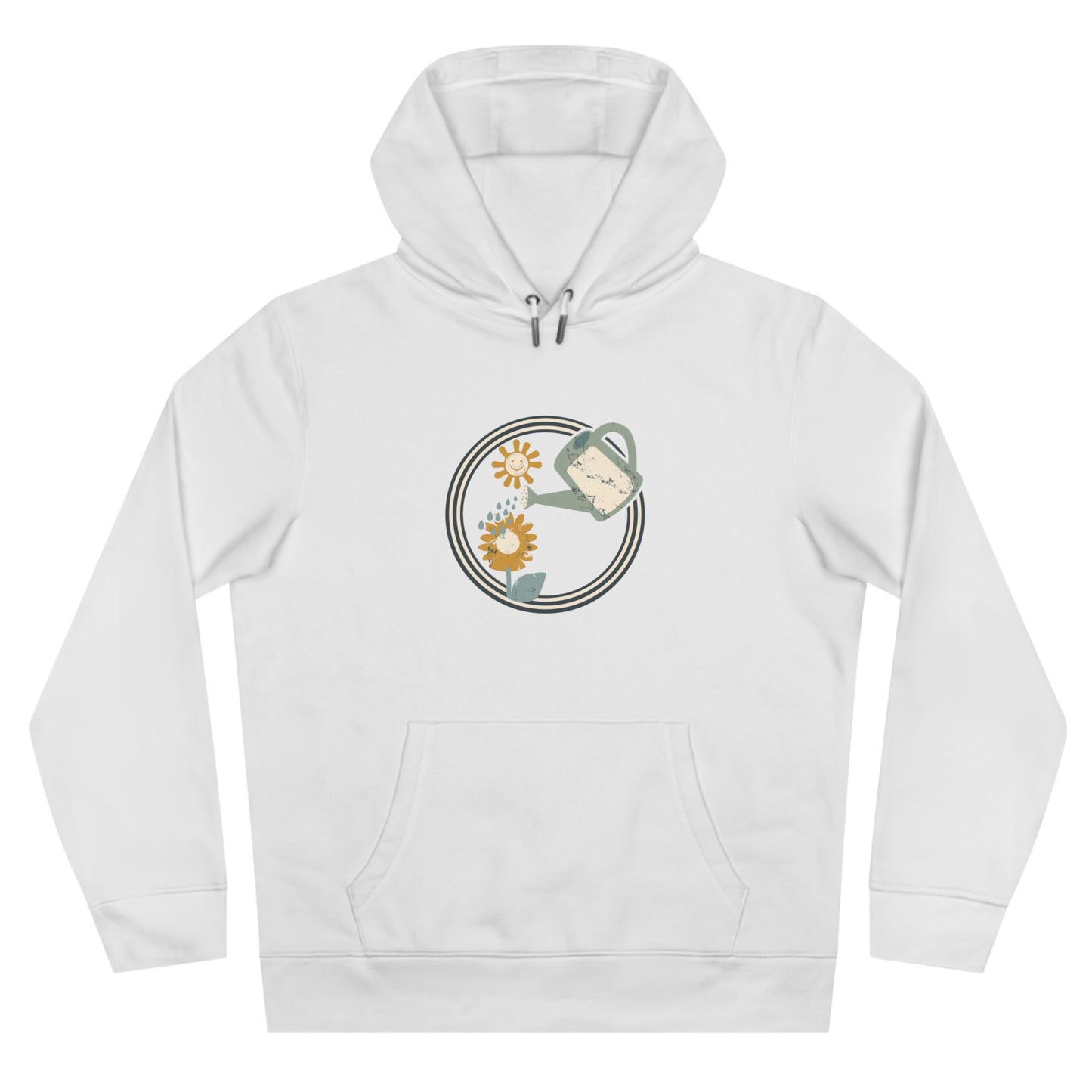 Retro Garten Hoodie – Gießkanne & Blumen Design Damen