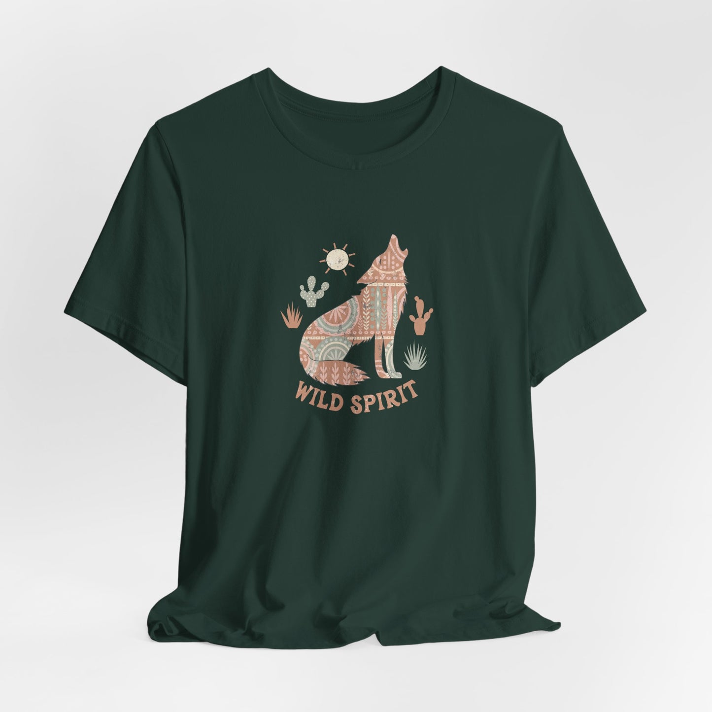 Wild Spirit T-Shirt – Boho Wolf & Wüsten Design