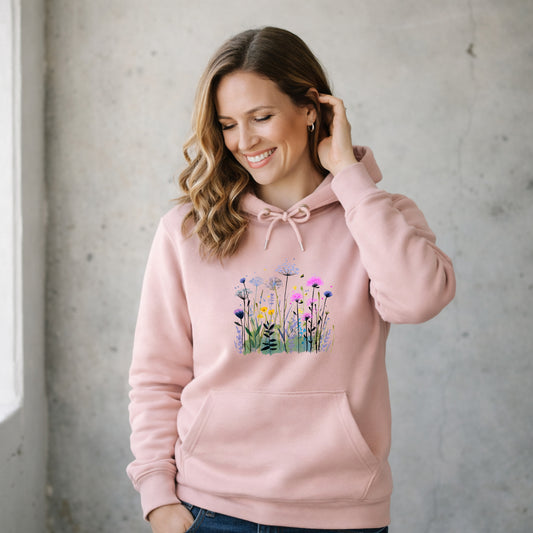 Wildblumenwiese Hoodie – Aquarell Blumen Design Damen