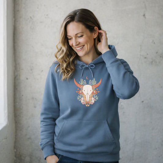 Boho Desert Skull Hoodie – Wüste & Wildblumen